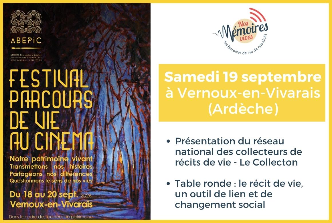 Samedi 19 septembre, retrouvez Nos Mémoires Vives au Festival Parcours de Vie au cinéma en Ardèche